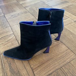 Fendi Black Suede and Purple Leather Metallic Trim